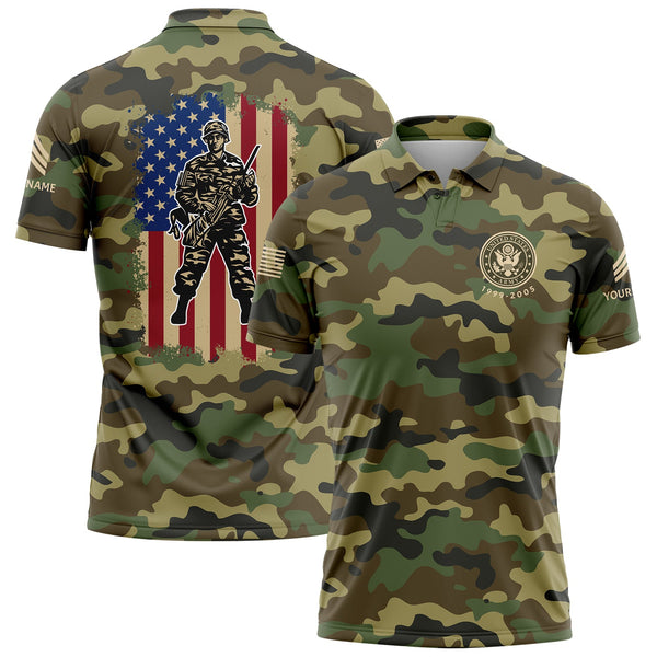Custom Camo American Flag U.S Army Military Sergeant Rank Name Golf Polo Shirt | Father's Day Gifts