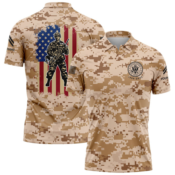 Custom Camo American Flag U.S Army Military Corporal Rank Name Golf Polo Shirt | Father's Day Gifts
