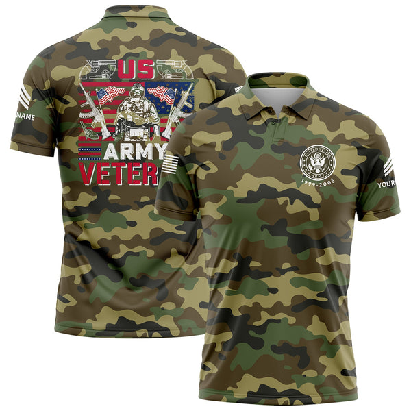Custom Camo American Flag U.S Army Military Sergeant Rank Name Golf Polo Shirt | Father's Day Gifts