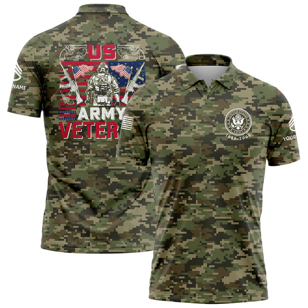 Custom Camo American Flag U.S Army Military Staff Sergeant Rank Name Golf Polo Shirt | Father's Day Gifts