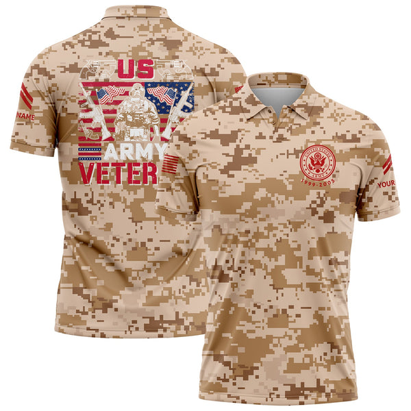Custom Camo American Flag U.S Army Military Corporal Rank Name Golf Polo Shirt | Father's Day Gifts