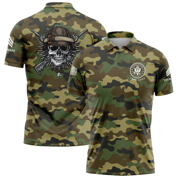 Custom Camo Skull U.S Army Military Sergeant Rank Name Golf Polo Shirt | Father's Day Gifts