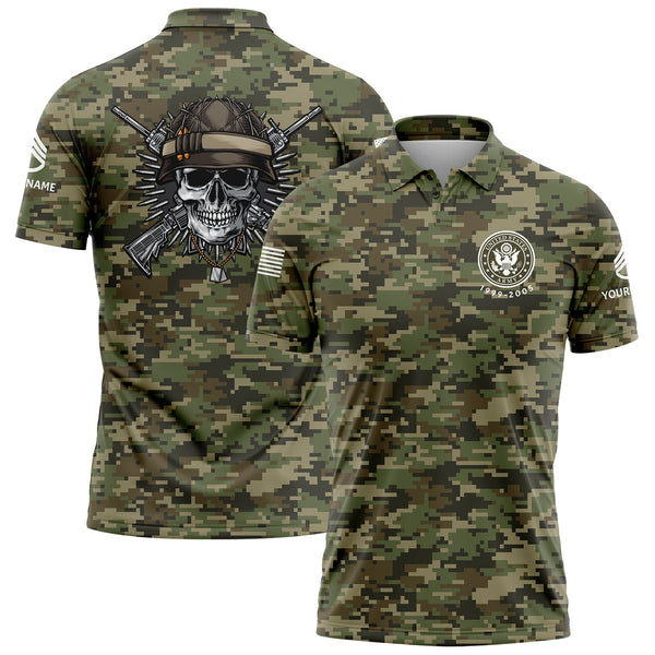 Custom Camo Skull U.S Army Military Staff Sergeant Rank Name Golf Polo Shirt | Father's Day Gifts