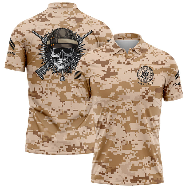 Custom Camo Skull U.S Army Military Corporal Rank Name Golf Polo Shirt | Father's Day Gifts