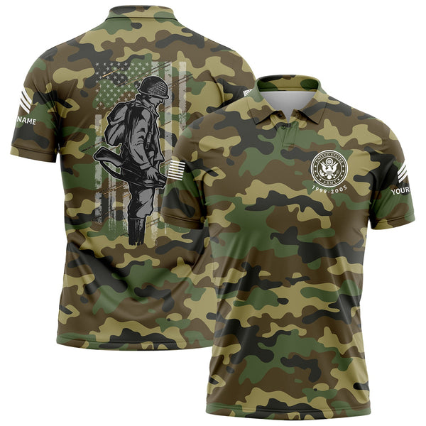 Custom Camo American Flag U.S Army Military Sergeant Rank Name Golf Polo Shirt | Father's Day Gifts