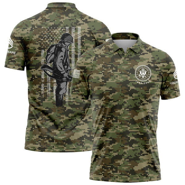 Custom Camo American Flag U.S Army Military Staff Sergeant Rank Name Golf Polo Shirt | Father's Day Gifts