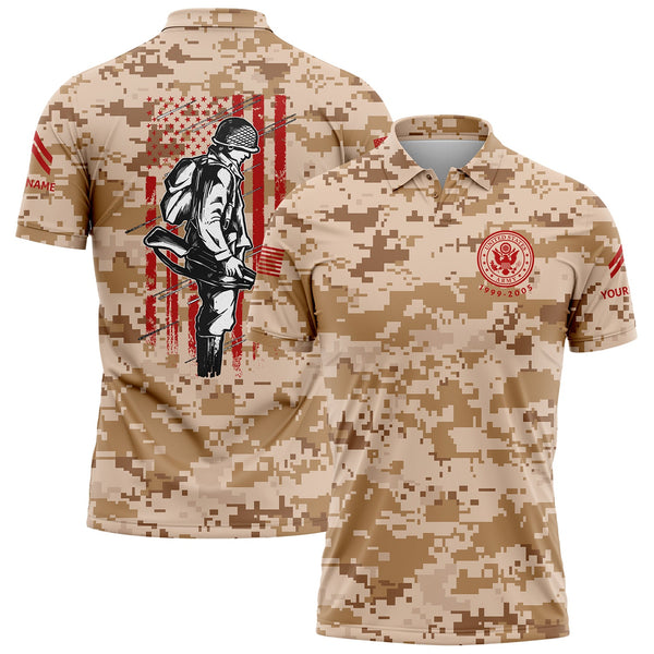 Custom Camo American Flag U.S Army Military Corporal Rank Name Golf Polo Shirt | Father's Day Gifts