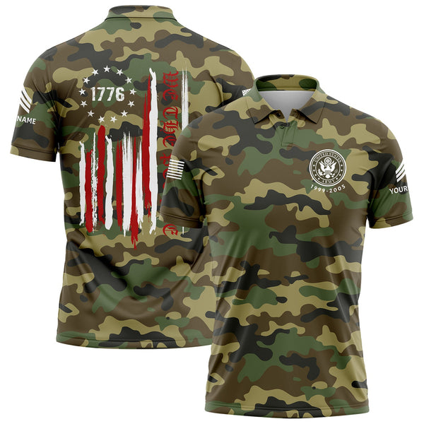 Custom Camo 1776 We The People Freedom American Flag U.S. Army Military Sergeant Rank Veteran Name Golf Polo Shirt | Father's Day Gifts