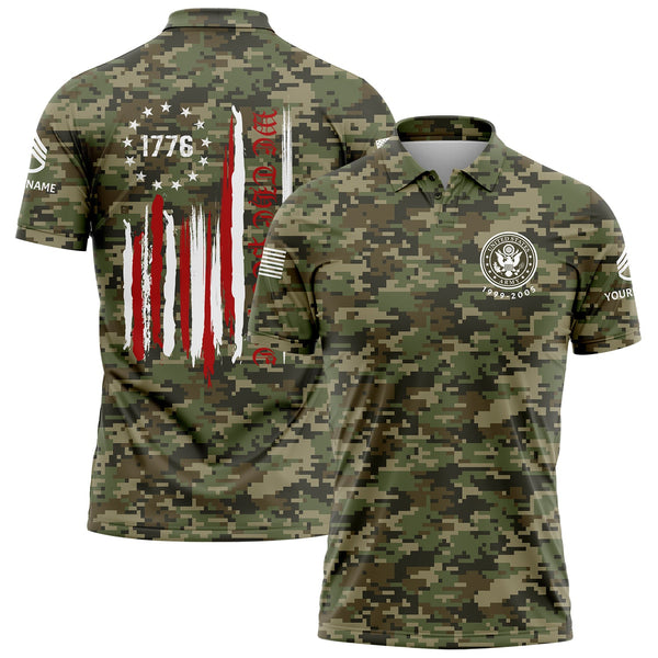 Custom Camo 1776 We The People Freedom American Flag U.S. Army Military Staff Sergeant Rank Veteran Name Golf Polo Shirt | Father's Day Gifts
