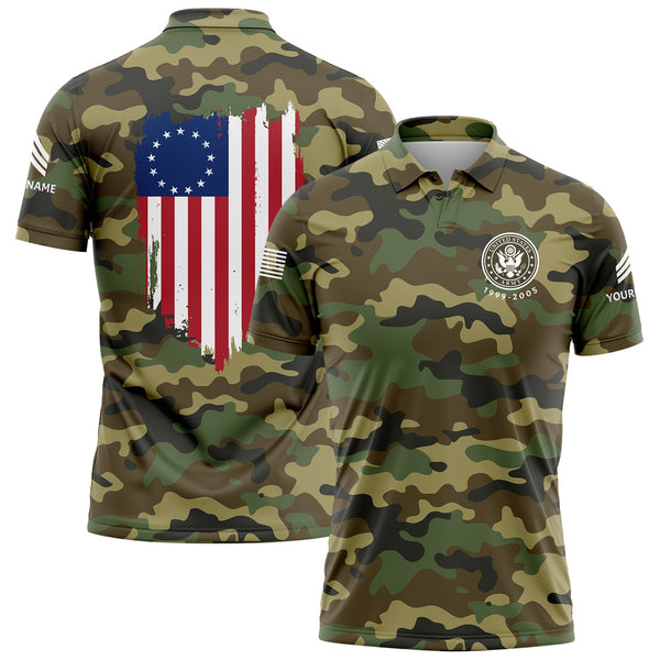 Custom Camo America Flag U.S. Army Military Sergeant Rank Veteran Name Golf Polo Shirt | Father's Day Gifts