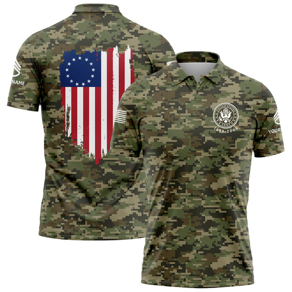 Custom Camo America Flag U.S. Army Military Staff Sergeant Rank Veteran Name Golf Polo Shirt | Father's Day Gifts