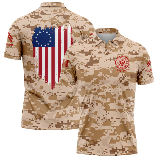 Custom Camo America Flag U.S. Army Military Corporal Rank Veteran Name Golf Polo Shirt | Father's Day Gifts