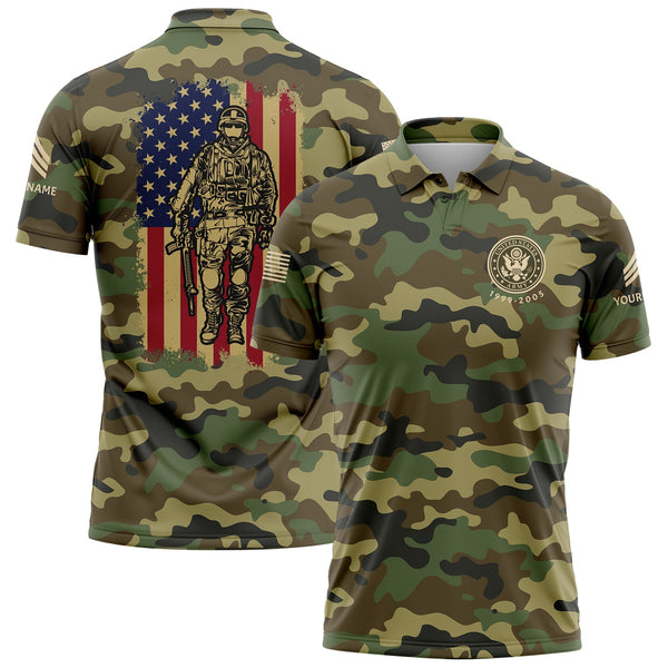 Custom Camo American Flag U.S. Army Military Sergeant Rank Veteran Name Golf Polo Shirt | Father's Day Gifts