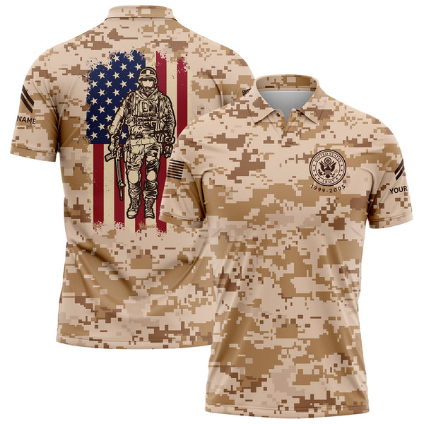 Custom Camo American Flag U.S. Army Military Corporal Rank Veteran Name Golf Polo Shirt | Father's Day Gifts