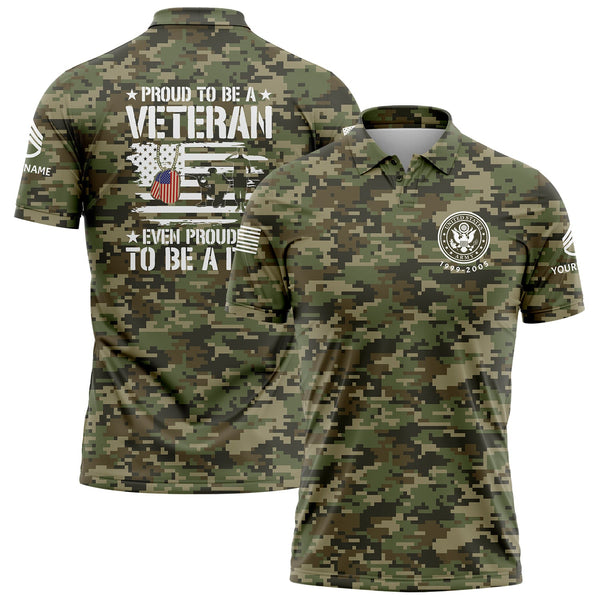 Custom Camo Proud To Be A Veteran Even Prouder To Be A Dad Flag U.S Army Military Staff Sergeant Rank Name Veterans Day Golf Polo Shirt | Father's Day Gifts