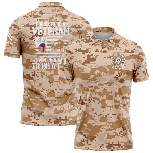 Custom Camo Proud To Be A Veteran Even Prouder To Be A Dad Flag U.S Army Military Corporal Rank Name Veterans Day Golf Polo Shirt | Father's Day Gifts