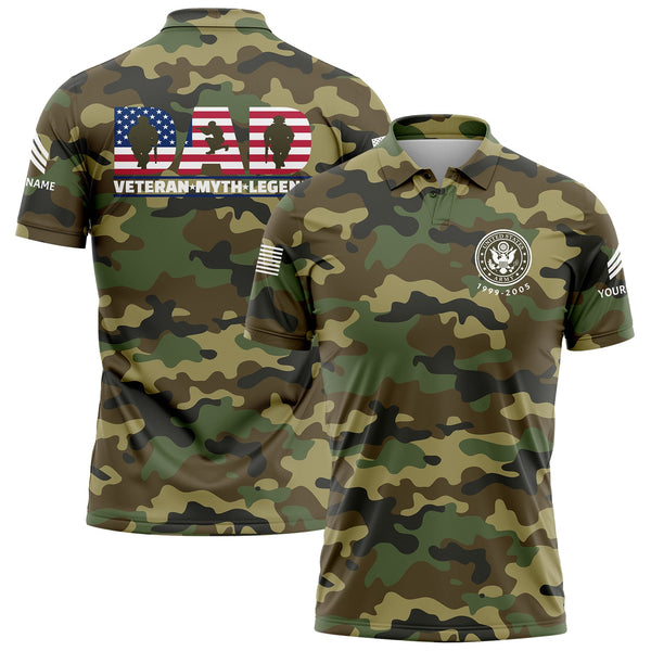 Custom Camo Dad Veteran Myth Legend Flag U.S Army Military Sergeant Rank Name Veterans Day Golf Polo Shirt | Father's Day Gifts