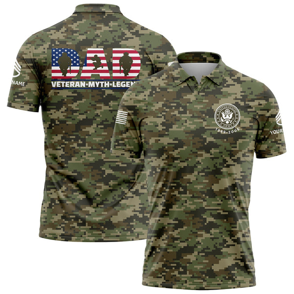 Custom Camo Dad Veteran Myth Legend Flag U.S Army Military Staff Sergeant Rank Name Veterans Day Golf Polo Shirt | Father's Day Gifts