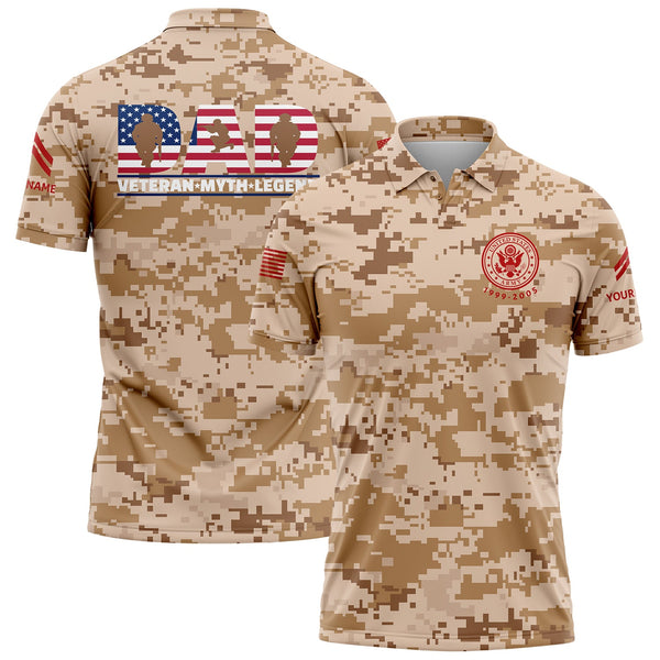 Custom Camo Dad Veteran Myth Legend Flag U.S Army Military Corporal Rank Name Veterans Day Golf Polo Shirt | Father's Day Gifts