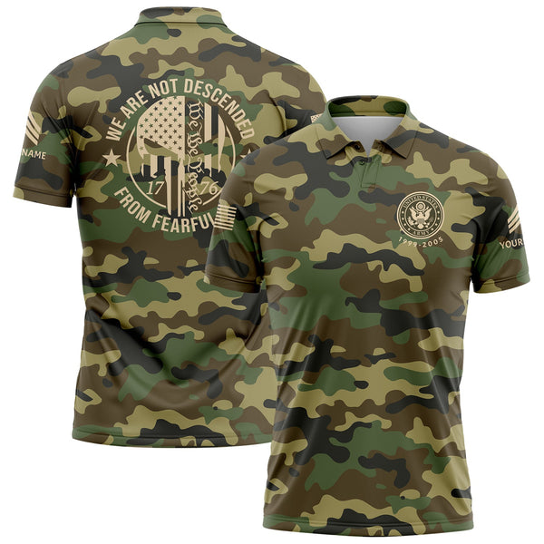Custom Camo 1776 We Are Not Descended From Fearful Men U.S. Army Military Sergeant Rank Veteran Name Golf Polo Shirt | Father's Day Gifts