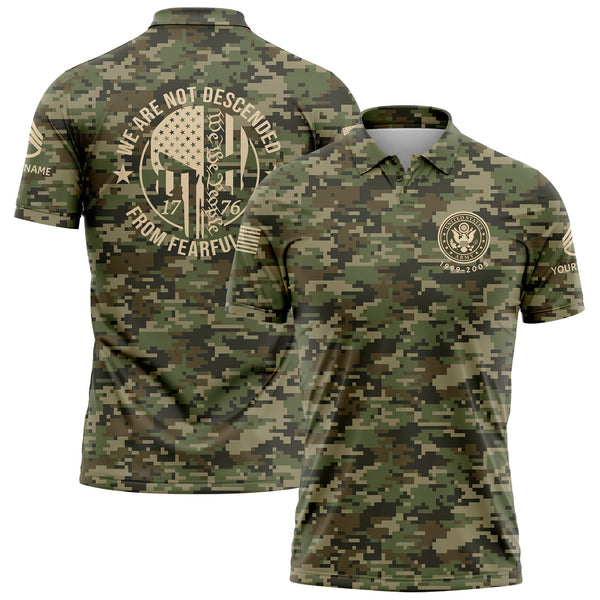 Custom Camo 1776 We Are Not Descended From Fearful Men U.S. Army Military Staff Sergeant Rank Veteran Name Golf Polo Shirt | Father's Day Gifts