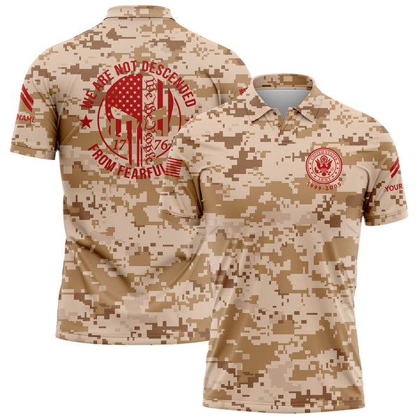 Custom Camo 1776 We Are Not Descended From Fearful Men U.S. Army Military Corporal Rank Veteran Name Golf Polo Shirt | Father's Day Gifts