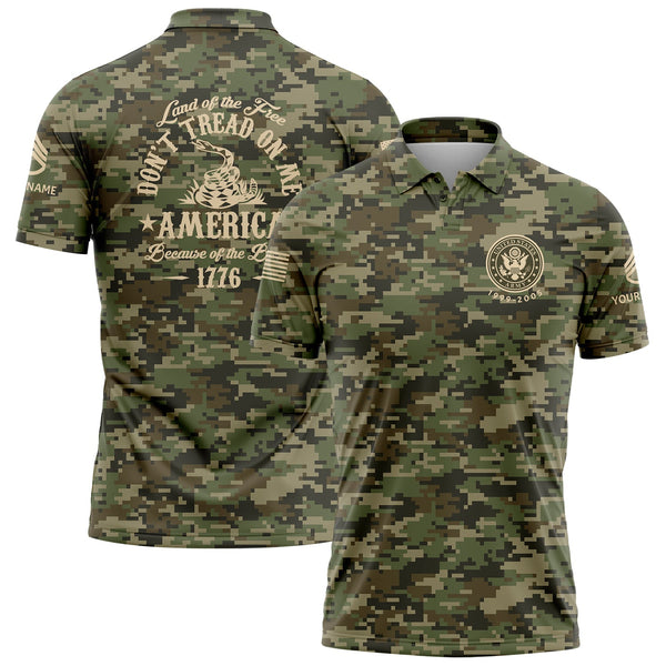 Custom Camo Land OF The Free Don't Tread On Me America Because Of The Brave 1776 U.S. Army Military Staff Sergeant Rank Veteran Name Golf Polo Shirt | Father's Day Gifts