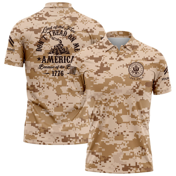 Custom Camo Land OF The Free Don't Tread On Me America Because Of The Brave 1776 U.S. Army Military Corporal Rank Veteran Name Golf Polo Shirt | Father's Day Gifts