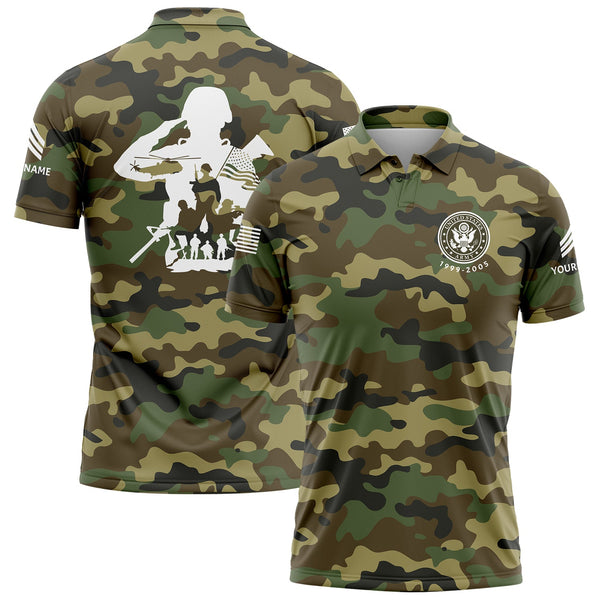 Custom Camo U.S. Army Military Sergeant Rank Veteran Name Golf Polo Shirt | Father's Day Gifts