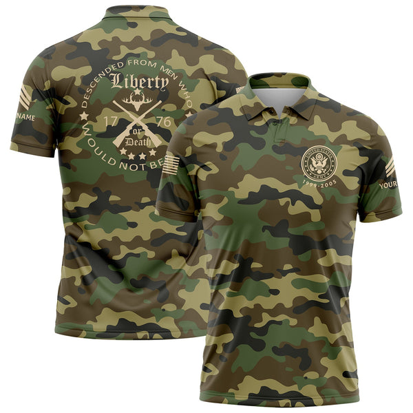 Custom Camo Descended From Men Who Would Not Beruled 1776 U.S. Army Military Sergeant Rank Veteran Name Golf Polo Shirt | Father's Day Gifts