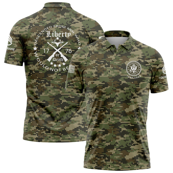 Custom Camo Descended From Men Who Would Not Beruled 1776 U.S. Army Military Staff Sergeant Rank Veteran Name Golf Polo Shirt | Father's Day Gifts