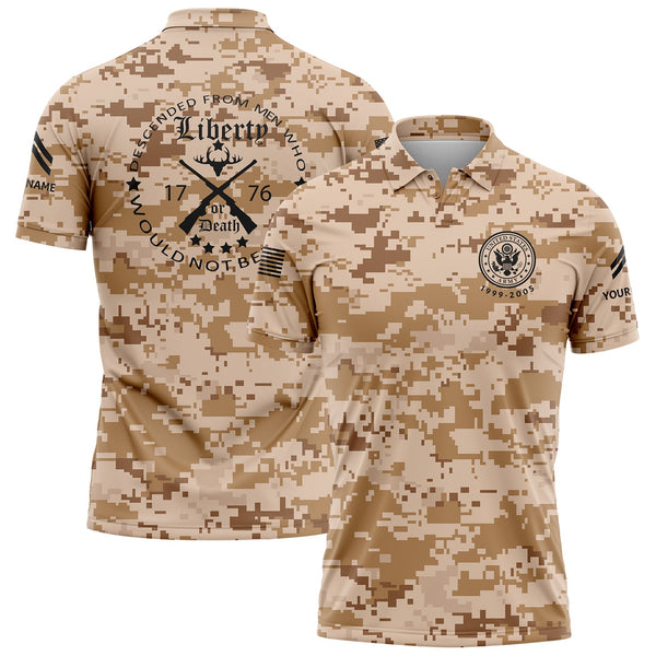 Custom Camo Descended From Men Who Would Not Beruled 1776 U.S. Army Military Corporal Rank Veteran Name Golf Polo Shirt | Father's Day Gifts