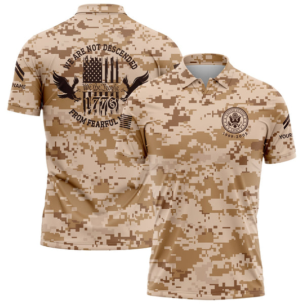 Custom Camo 1776 We Are Not Descended From Fearful Men U.S. Army Military Corporal Rank Veteran Name Golf Polo Shirt | Father's Day Gifts
