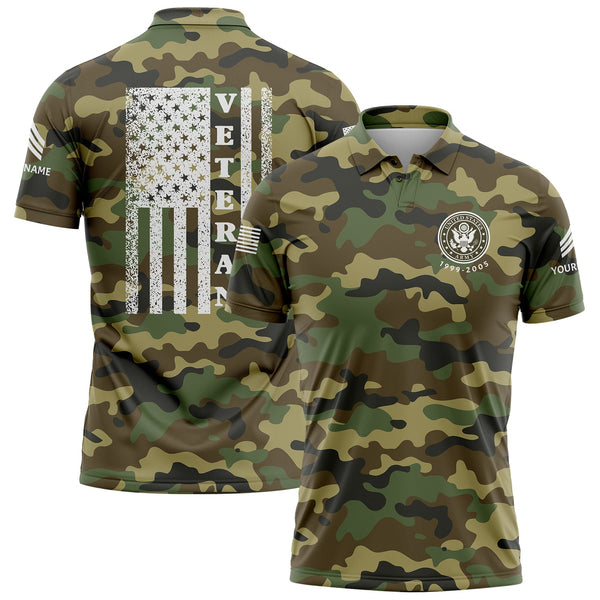 Custom Camo 1776 American Flag U.S. Army Military Sergeant Rank Name Veterans Day Golf Polo Shirt | Father's Day Gifts