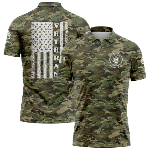 Custom Camo 1776 American Flag U.S. Army Military Staff Sergeant Rank Name Veterans Day Golf Polo Shirt | Father's Day Gifts