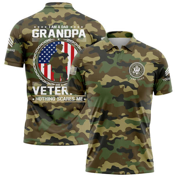 Custom Camo I'M A Dad Grandpa 1776 Flag U.S. Army Military Sergeant Rank Name Veterans Day Golf Polo Shirt | Father's Day Gifts