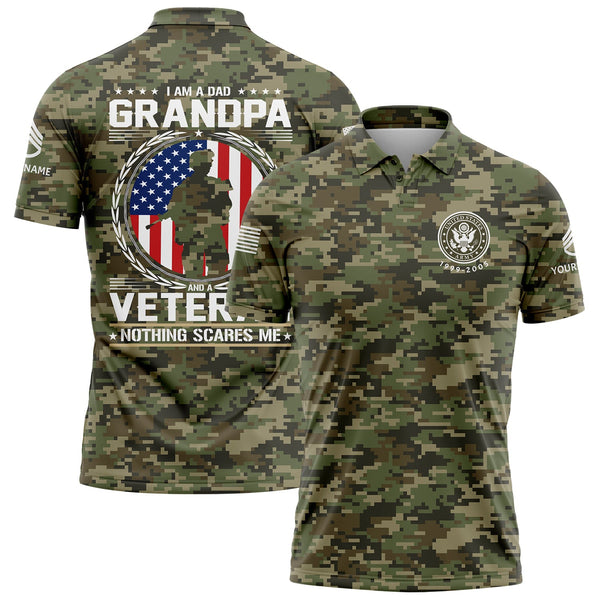 Custom Camo I'M A Dad Grandpa 1776 Flag U.S. Army Military Staff Sergeant Rank Name Veterans Day Golf Polo Shirt | Father's Day Gifts