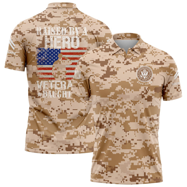 Custom Camo Raised By A Hero Flag U.S Army Military Corporal Rank Name Veterans Day Golf Polo Shirt | Father's Day Gifts