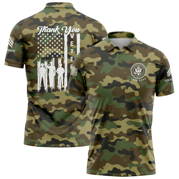 Custom Camo Thank You Veterans Flag U.S Army Military Sergeant Rank Name Veterans Day Golf Polo Shirt | Father's Day Gifts