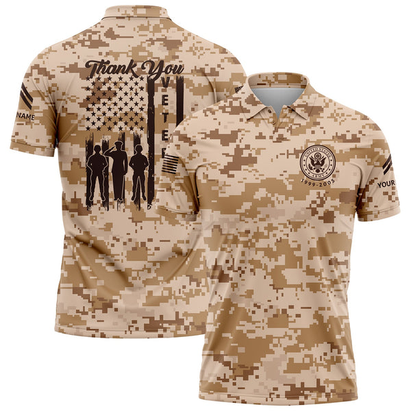 Custom Camo Thank You Veterans Flag U.S Army Military Corporal Rank Name Veterans Day Golf Polo Shirt | Father's Day Gifts