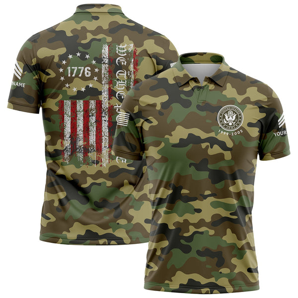 Custom Camo 1776 We The People Freedom American Flag U.S. Army Military Sergeant Rank Veteran Name Golf Polo Shirt | Father's Day Gifts