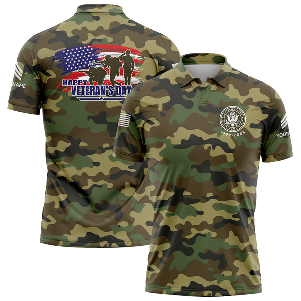 Custom Camo Flag U.S. Army Military Sergeant Rank Name Veterans Day Golf Polo Shirt | Father's Day Gifts