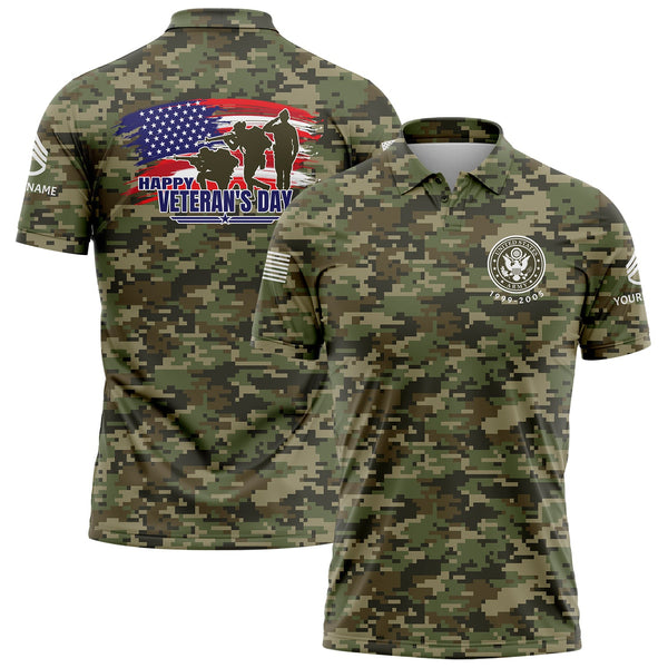 Custom Camo Flag U.S. Army Military Staff Sergeant Rank Name Veterans Day Golf Polo Shirt | Father's Day Gifts