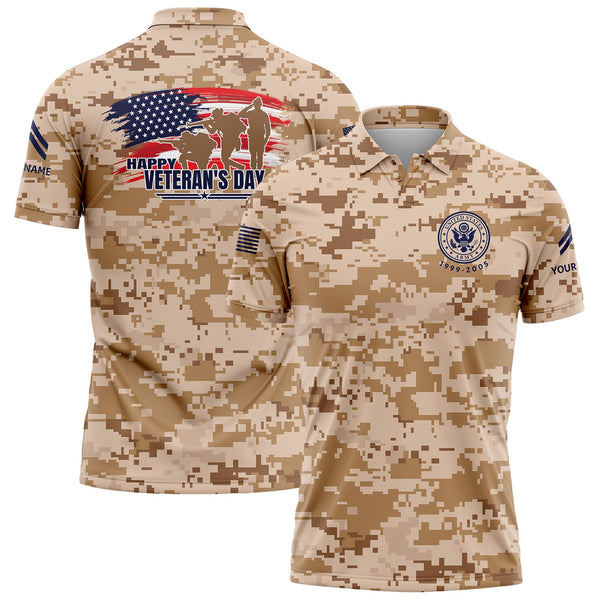 Custom Camo Flag U.S. Army Military Corporal Rank Name Veterans Day Golf Polo Shirt | Father's Day Gifts