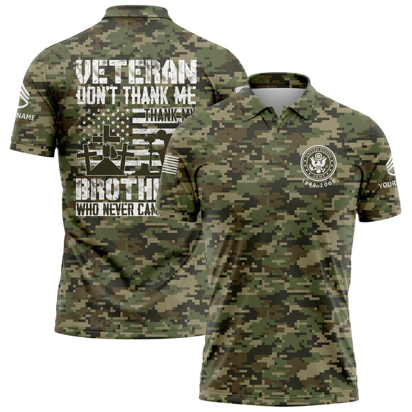 Custom Camo Veteran Don't Thank Me Thank My Brothers Who Never Came Back Flag U.S. Army Military Staff Sergeant Rank Name Veterans Day Golf Polo Shirt | Father's Day Gifts