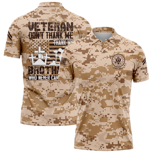 Custom Camo Veteran Don't Thank Me Thank My Brothers Who Never Came Back Flag U.S. Army Military Corporal Rank Name Veterans Day Golf Polo Shirt | Father's Day Gifts