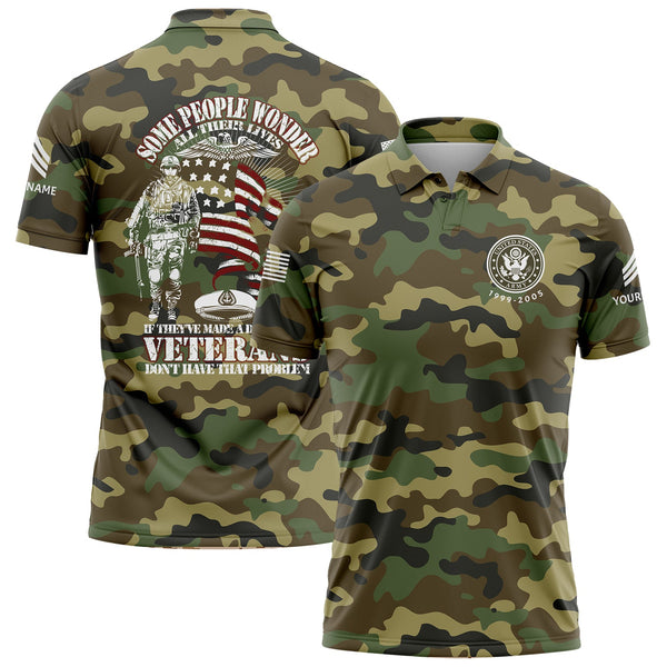 Custom Camo Some People Wonder All Their Lives If They've Made A Difference Veterans Don't Have That Problem Flag U.S. Army Military Sergeant Rank Name Veterans Day Golf Polo Shirt | Father's Day Gifts