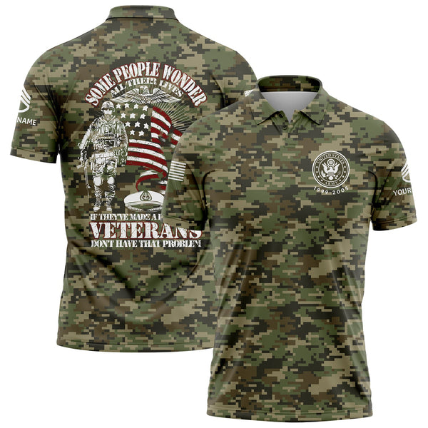 Custom Camo Some People Wonder All Their Lives If They've Made A Difference Veterans Don't Have That Problem Flag U.S. Army Military Staff Sergeant Rank Name Veterans Day Golf Polo Shirt | Father's Day Gifts