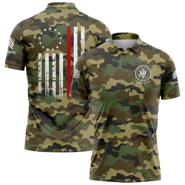 Custom Camo American Flag U.S. Army Military Sergeant Rank Veteran Name Golf Polo Shirt | Father's Day Gifts