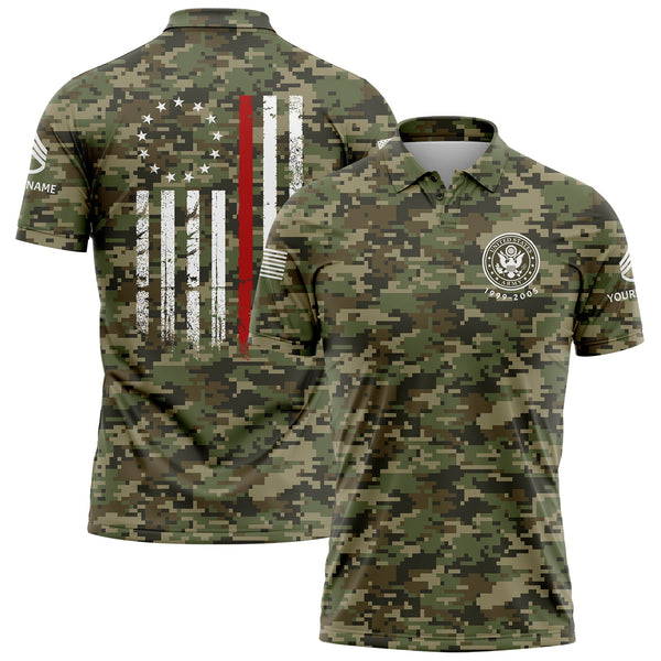 Custom Camo American Flag U.S. Army Military Staff Sergeant Rank Veteran Name Golf Polo Shirt | Father's Day Gifts